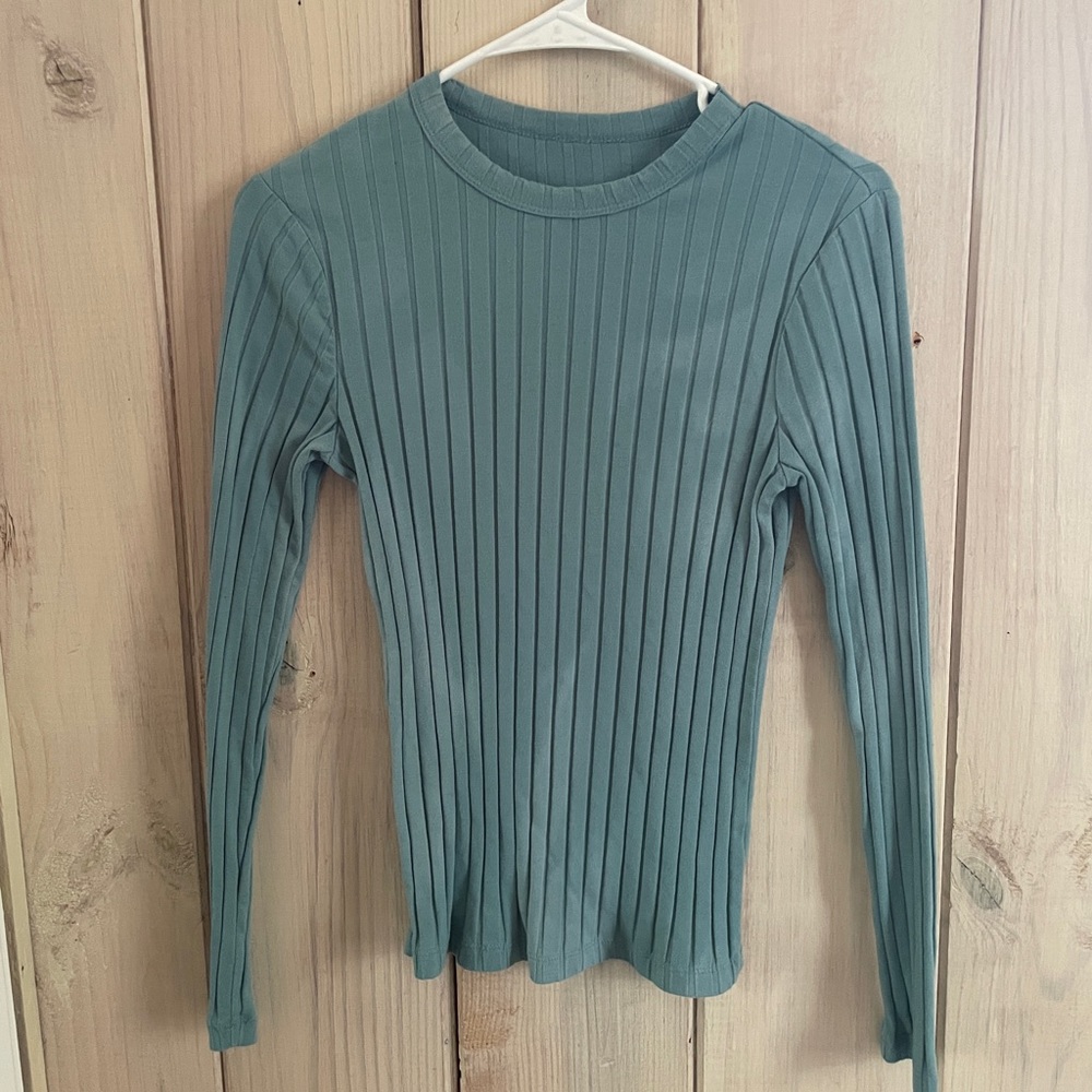 Teal dyed ribbed long sleeve